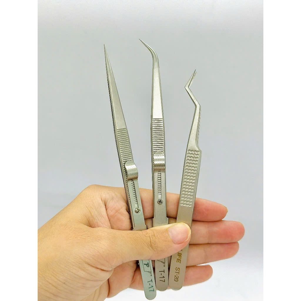 Combo 3 nhíp gắp điều chỉnh / đè vỉ, chống tĩnh điện cao cấp