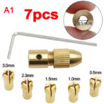 Set 5 đầu kẹp Đồng mũi khoan, mũi mài kèm khớp nối máy cuốn keo | Trục 2.35mm | Trục 3.17m